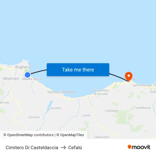 Casteldaccia Cemetery to Cefalù map