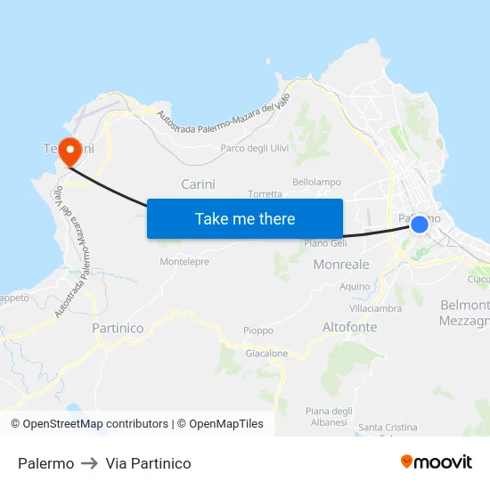 Palermo to Via Partinico map