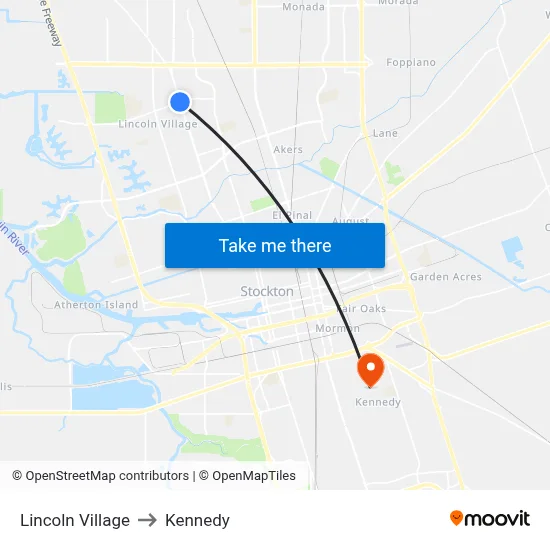 Lincoln Village to Kennedy map