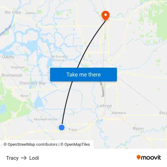 Tracy to Lodi map