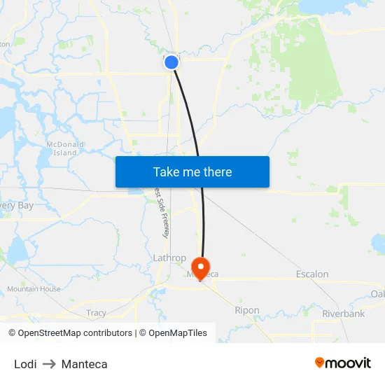 Lodi to Manteca map