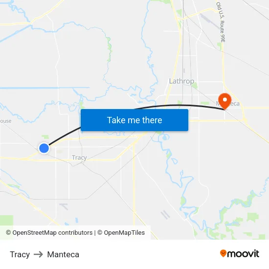 Tracy to Manteca map
