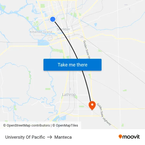 University Of Pacific to Manteca map