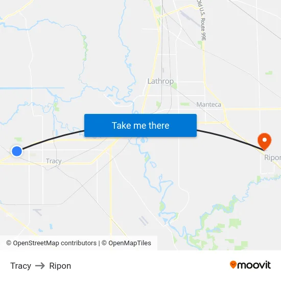 Tracy to Ripon map
