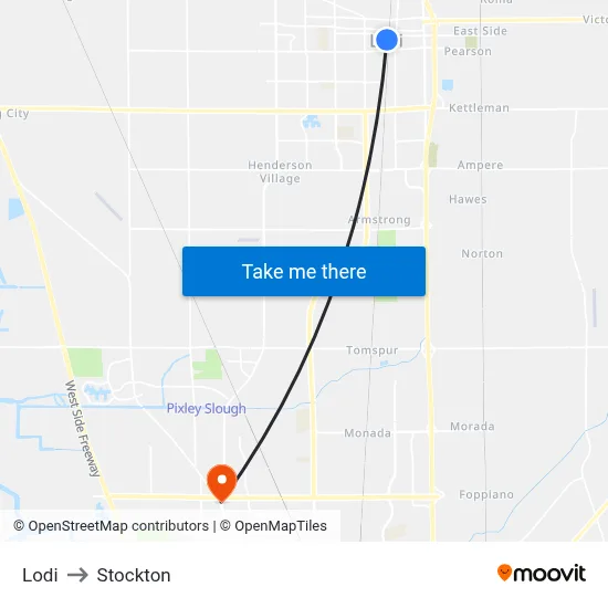 Lodi to Stockton map