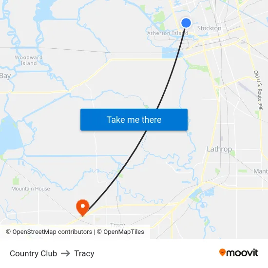 Country Club to Tracy map