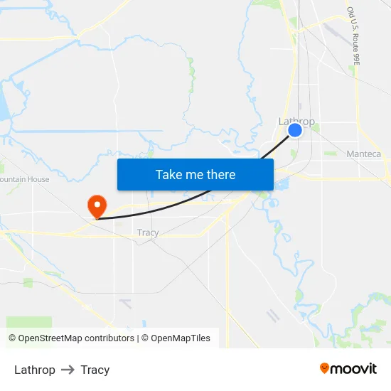 Lathrop to Tracy map