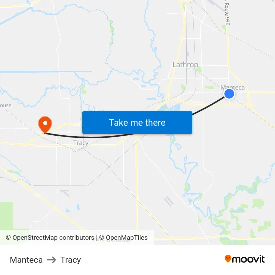 Manteca to Tracy map