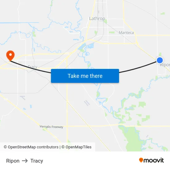 Ripon to Tracy map