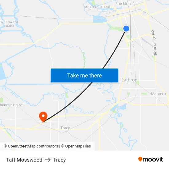 Taft Mosswood to Tracy map