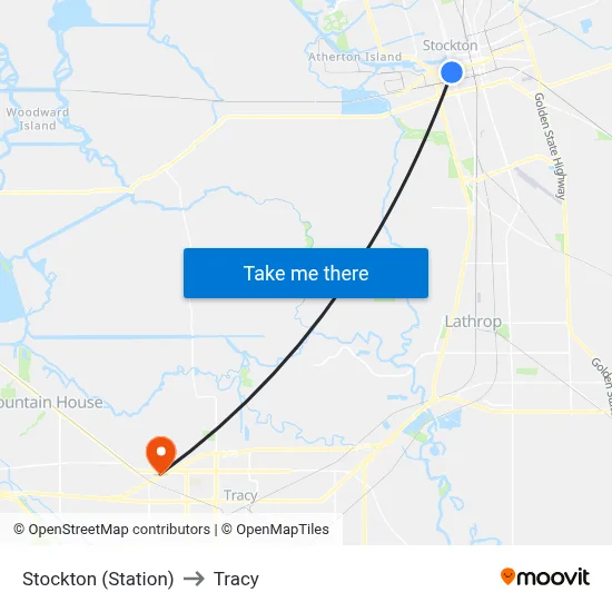 Stockton (Station) to Tracy map