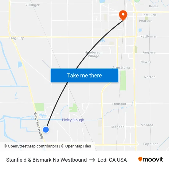 Stanfield & Bismark Ns Westbound to Lodi CA USA map