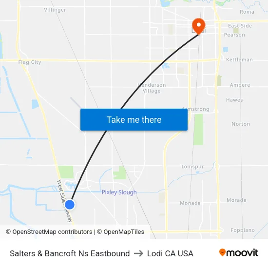 Salters & Bancroft Ns Eastbound to Lodi CA USA map