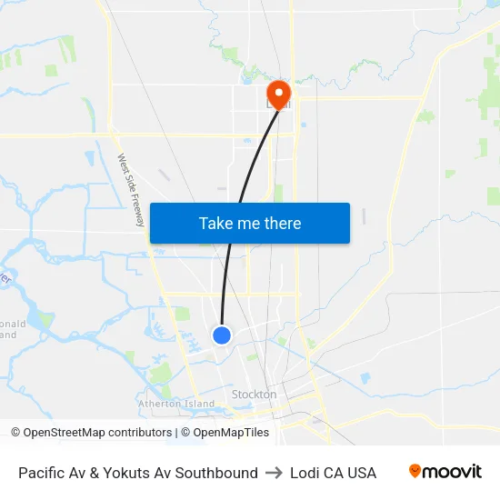 Pacific Av & Yokuts Av Southbound to Lodi CA USA map