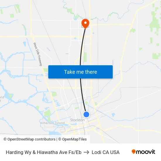 Harding Wy & Hiawatha Ave Fs/Eb to Lodi CA USA map
