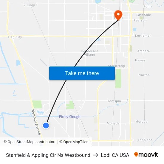 Stanfield & Appling Cir Ns Westbound to Lodi CA USA map