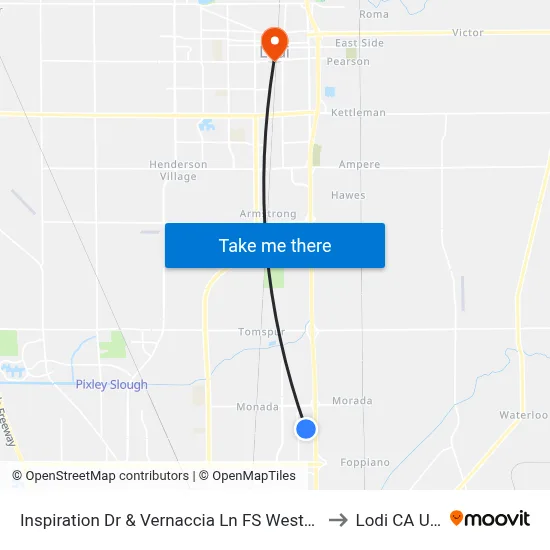 Inspiration Dr & Vernaccia Ln FS Westbound to Lodi CA USA map
