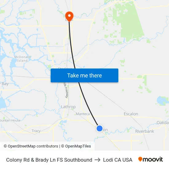 Colony Rd & Brady Ln FS Southbound to Lodi CA USA map