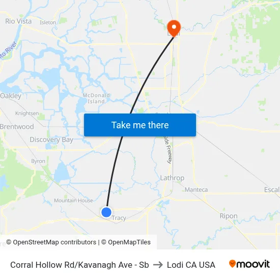 Corral Hollow Rd/Kavanagh Ave - Sb to Lodi CA USA map