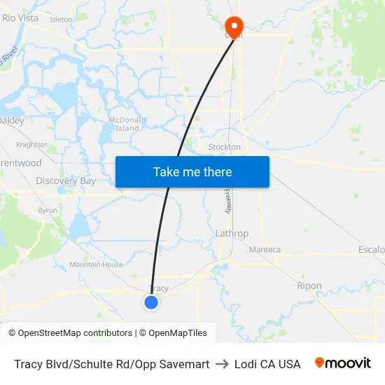 Tracy Blvd/Schulte Rd/Opp Savemart to Lodi CA USA map