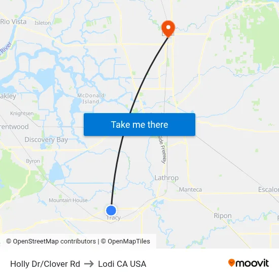 Holly Dr/Clover Rd to Lodi CA USA map