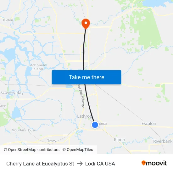 Cherry Lane at Eucalyptus St to Lodi CA USA map
