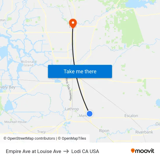 Empire Ave at Louise Ave to Lodi CA USA map