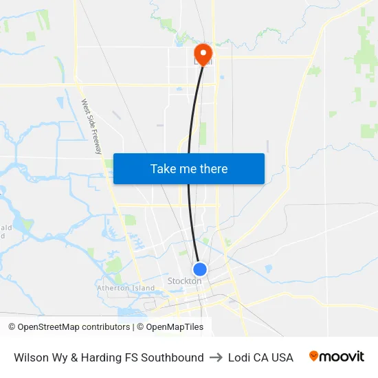Wilson Wy & Harding FS Southbound to Lodi CA USA map