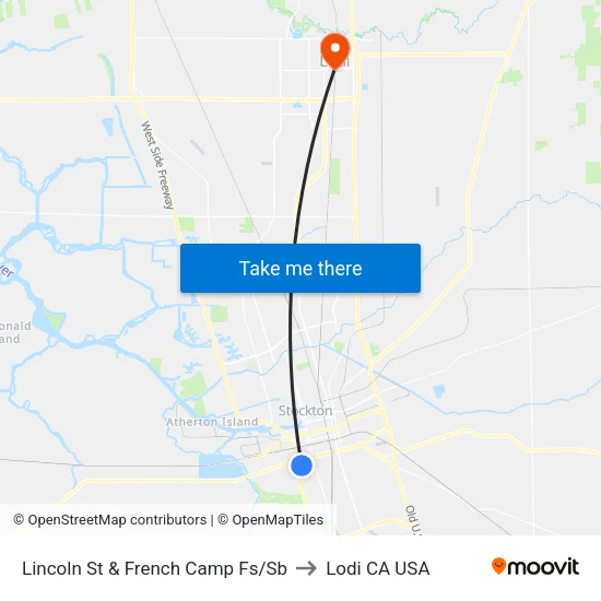 Lincoln St & French Camp Fs/Sb to Lodi CA USA map