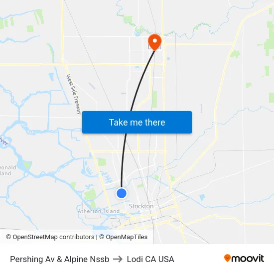 Pershing Av & Alpine Nssb to Lodi CA USA map