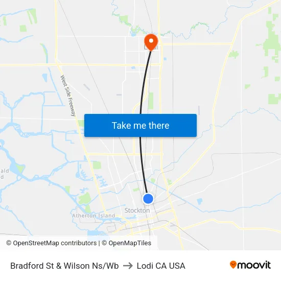 Bradford St & Wilson Ns/Wb to Lodi CA USA map