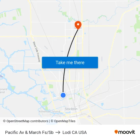 Pacific Av & March Fs/Sb to Lodi CA USA map