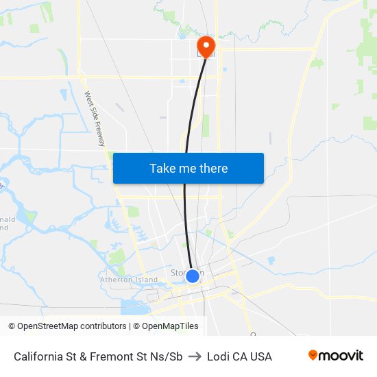 California St & Fremont St Ns/Sb to Lodi CA USA map