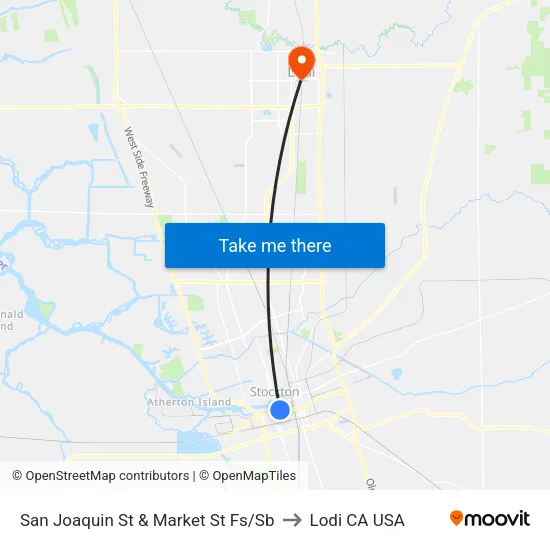 San Joaquin St & Market St Fs/Sb to Lodi CA USA map
