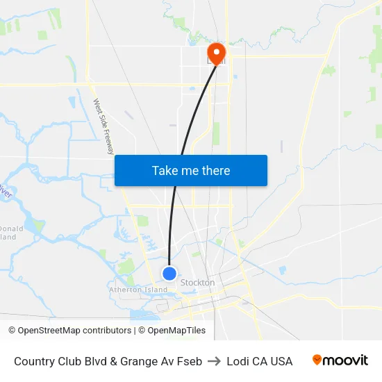 Country Club Blvd & Grange Av Fseb to Lodi CA USA map