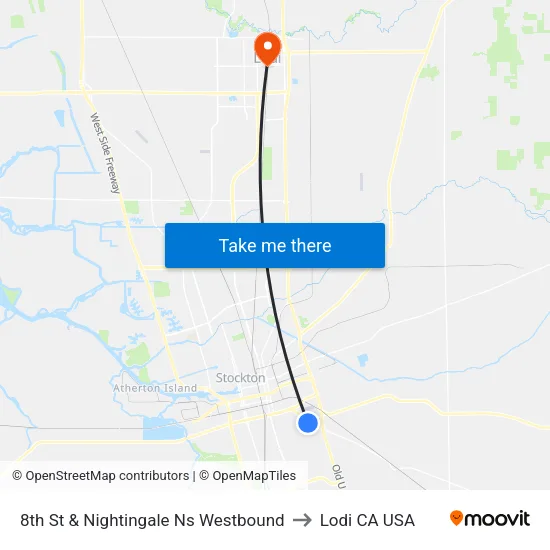 8th St & Nightingale Ns Westbound to Lodi CA USA map