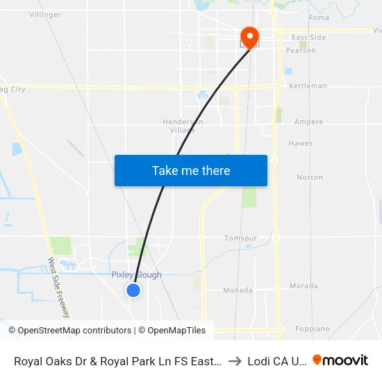 Royal Oaks Dr & Royal Park Ln FS Eastbound to Lodi CA USA map