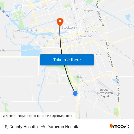 Sj County Hospital to Dameron Hospital map
