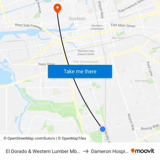 El Dorado & Western Lumber Mb/Nb to Dameron Hospital map