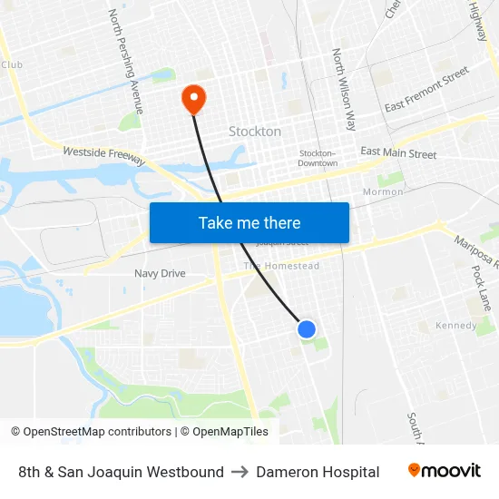 8th & San Joaquin Westbound to Dameron Hospital map