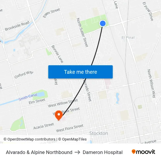 Alvarado & Alpine Northbound to Dameron Hospital map