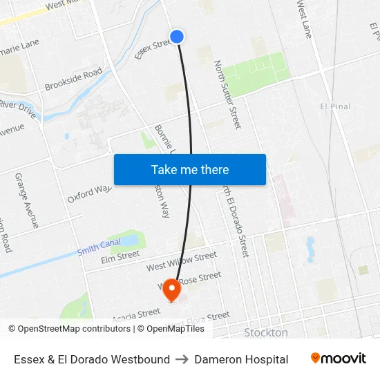 Essex & El Dorado Westbound to Dameron Hospital map