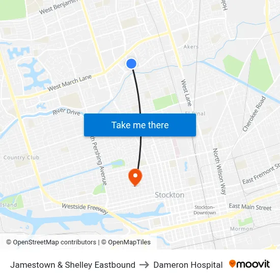 Jamestown & Shelley Eastbound to Dameron Hospital map
