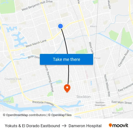 Yokuts & El Dorado Eastbound to Dameron Hospital map