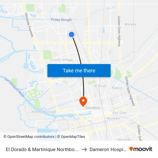 El Dorado & Martinique Northbound to Dameron Hospital map