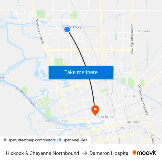 Hickock & Cheyenne Northbound to Dameron Hospital map