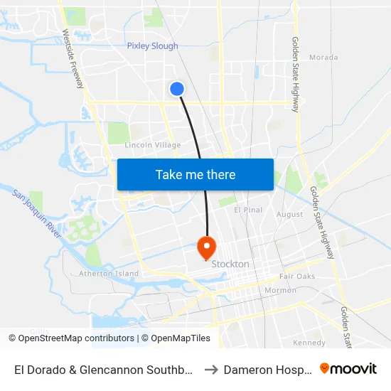 El Dorado & Glencannon Southbound to Dameron Hospital map
