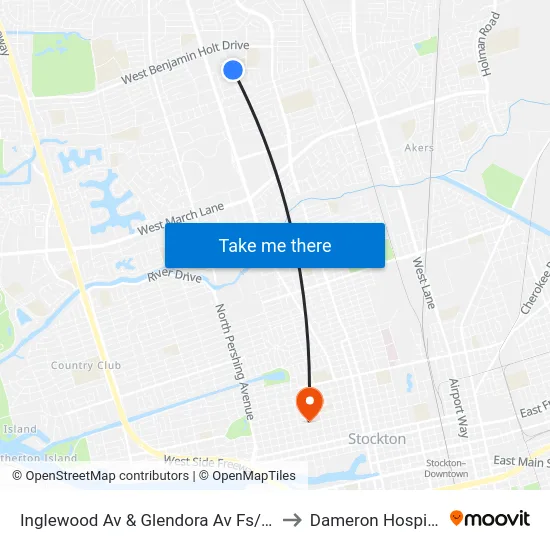 Inglewood Av & Glendora Av Fs/Nb to Dameron Hospital map