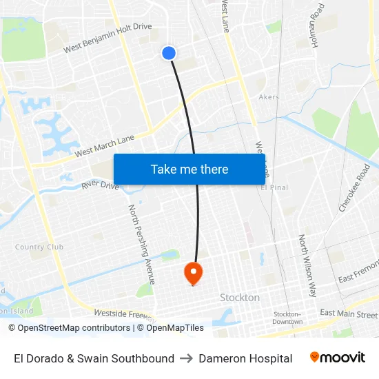 El Dorado & Swain Southbound to Dameron Hospital map