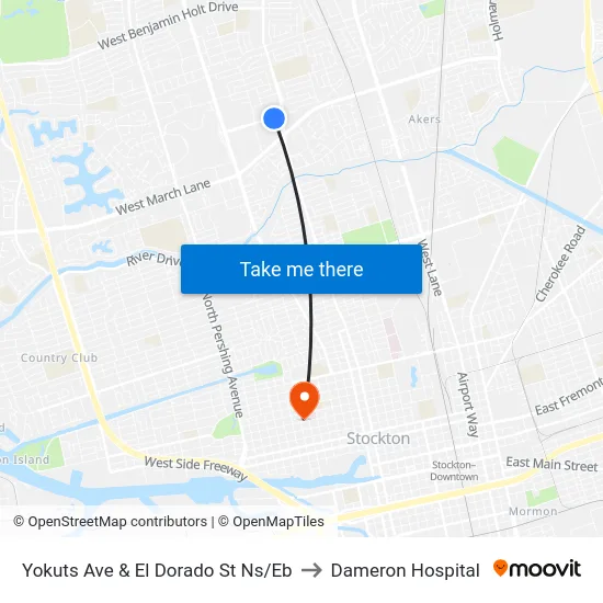 Yokuts Ave & El Dorado St Ns/Eb to Dameron Hospital map
